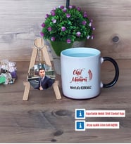 Okul Müdürü Kupa Bardak Beyaz ve Fotoğraflı Ahşap Anahtarlık Hediye Öğretmenler Günü Hediyesi (Model 9)