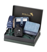 Polo Air Kutulu Spor Erkek Cüzdan Kemer Kartlık Parfüm Seti PM-11 (Mavi)