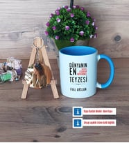 Teyzeye Hediye Kupa Bardak Beyaz ve Fotoğraflı Ahşap Anahtarlık Hediye (Model 4)
