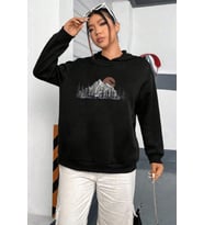 Mountain Baskılı Oversize Sweatshirt (Siyah)
