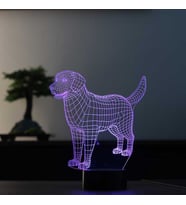 Golden Köpek Figürlü Dekoratif Hediye Led Masa Lambası 7 Işık Rengi Ahşap Taban (Çok Renkli)