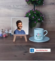 Kimya Mühendisi Fotoğraflı Dekoratif Taş, Ahşap Altlıklı Türk Kahvesi Fincanı Hediye (Model 2)