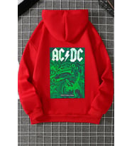 Unisex Ac Dc Baskılı Kapüşonlu Sweatshirt (A.Kırmızı)