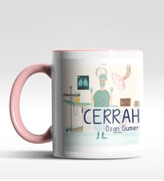 Kişiye Özel Cerrah Tasarımlı Siyah Kupa (Beyaz-Pembe)