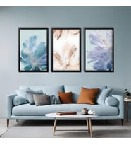 3'lü Ahşap Lamine Çerçeveli Mdf Tablo Soyut Pastel Tasarımlar (Siyah)