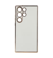 Samsung Galaxy S23 Ultra Kılıf Kenarları Gold Kamera Korumalı Renkli Pastel Silikon Siyah BARK (Beyaz)