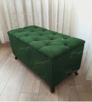 Lüks Sandıklı Kapitoneli Ayakucu Puf Bench 90 cm Siyah Ayak (Yeşil)