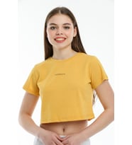 Süperlife Kadın Bisiklet Yaka Slim Fit Brookyn Baskılı Tişort SPR21Y14 (Hardal)