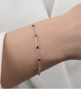 Mode Silver Renkli yuvarlak taşlı gümüş bileklik (Rose)