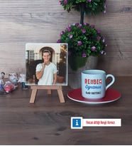 Rehber Öğretmen Fotoğraflı Dekoratif Taş, Ahşap Altlıklı Türk Kahvesi Fincanı Hediye (Model 3)
