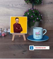 Drama Öğretmeni Fotoğraflı Dekoratif Taş, Ahşap Altlıklı Türk Kahvesi Fincanı Hediye (Model 5)