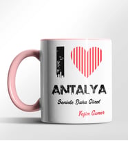 Kişiye Özel Antalya Seninle Daha Güzel Tema Siyah Renk Kupa (Pembe)