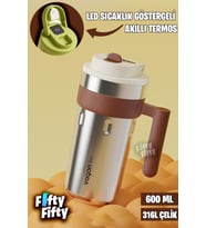 Vagonlife 600 ML LED Sıcaklık Göstergeli Akıllı Çelik Termos Kulplu -Kahve Bardağı-Mug-FFVGN2009 (Gri)