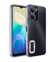 Vivo Y16 Kılıf Logo Yeri Açık Kamera Lens Korumalı Renkli Kenarlı Şeffaf Silikon (Lila)