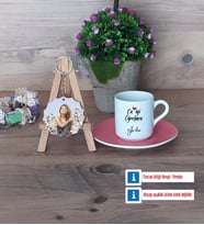 En İyi Öğretmen Türk Kahvesi Fincanı Ahşap Altlıklı ve Fotoğraflı Ahşap Anahtarlık Hediye (Model 6)