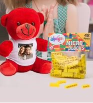 Kişiye Özel Peluş Kırmızı Ayıcık Ve Renkli Micro Blocks Lego (Sarı)