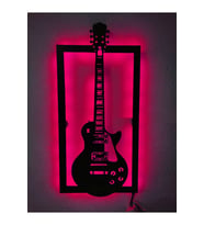Elektro Gitar Led Işıklı Ahşap Tablo (Pembe)