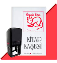 Kişiye Özel  Çizim Kedi 4 Tarihli Kitap Kaşesi (Kırmızı)