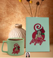 BK Gift 8 Mart Karikatürlü Yeşil Sert Kapaklı Defter ve Middle Kupa Seti, Arkadaşa Hediye, Yeni İş Hediyesi, Doğum Günü Hediyesi (Model 1)