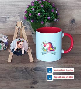 Unicorn Kupa Bardak Beyaz ve Fotoğraflı Ahşap Anahtarlık Hediye (Model 2)