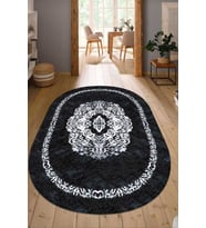 Dijital Baskılı Kaymaz Taban Yıkanabilir Oval Salon Halısı Mutfak Halısı Yolluk NDO-SD-632 (Siyah)
