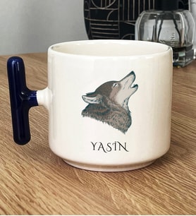 Kişiye Özel Kurt Baskılı Hediye T Kupa Bardak Babaya Kardeşe Hediye (Lacivert)