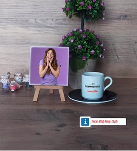 Odyometrist Fotoğraflı Dekoratif Taş, Ahşap Altlıklı Türk Kahvesi Fincanı Hediye (Model 7)