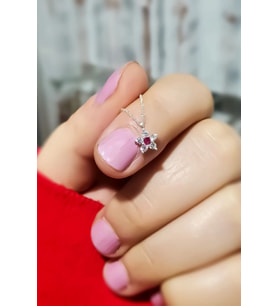 925 Ayar Gümüş Fuşya Taşlı Mini Çiçek Kolye (Rodyum)