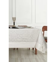 Pamuklu Damask Desen Krem Renk Lüks Masa Örtüsü 160x220cm (Bej)