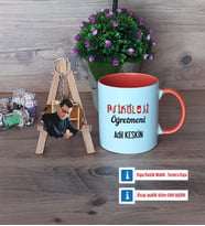 Psikoloji Öğretmeni Kupa Bardak Beyaz ve Fotoğraflı Ahşap Anahtarlık Hediye Öğretmenler Günü Hediyesi (Model 13)