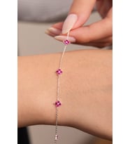 Elika Silver 925 Ayar Gümüş Pembe Taşlı Minimal Bileklik (Gümüş)