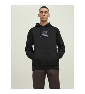 Jack & Jones Erkek Kapüşonlu Baskili Sweatshirt  -  12216305 (Siyah)