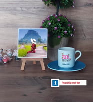 Tarih Öğretmeni Fotoğraflı Dekoratif Taş, Ahşap Altlıklı Türk Kahvesi Fincanı Hediye (Model 5)