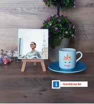 Unicorn Fotoğraflı Dekoratif Taş, Ahşap Altlıklı Türk Kahvesi Fincanı Hediye (Model 5)