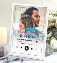 Spotify Plak Barkodlu Albüm Kapağı Kişiye Özel Çerçeve (Beyaz)