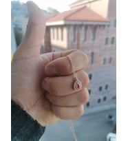 925 Ayar Gümüş Rose Kaplama Zirkon Taşlı Damla Minimal Kolye (Fuşya)