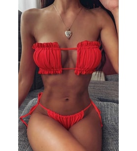 Angelsin Brezilya Model Büzgülü Bağlamalı Bikini üstü (Kırmızı)
