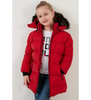 Lela Yakası Suni Kürklü Peluş Astarlı Çıkarılabilir Kapüşonlu Kışlık Mont Kız Çocuk MONT 5760002 (Kırmızı)
