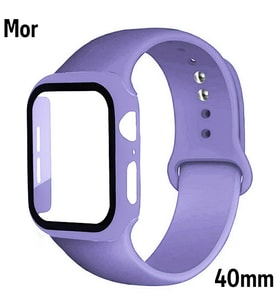 ALLY Apple Watch 4-5-6 40mm Silikon Kordon Kayış ve Ekran Koruyucu Kılıf (Mor)