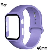 ALLY Apple Watch 4-5-6 40mm Silikon Kordon Kayış ve Ekran Koruyucu Kılıf (Mor)