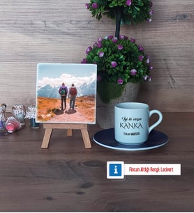 Kankaya Hediye Fotoğraflı Dekoratif Taş, Ahşap Altlıklı Türk Kahvesi Fincanı Hediye (Model 4)