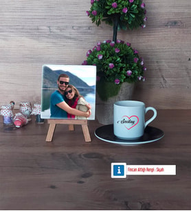 Sevgiliye Hediye Fotoğraflı Dekoratif Taş, Ahşap Altlıklı Türk Kahvesi Fincanı Hediye (Model 7)
