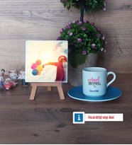 Fransızca Öğretmeni Fotoğraflı Dekoratif Taş, Ahşap Altlıklı Türk Kahvesi Fincanı Hediye (Model 5)