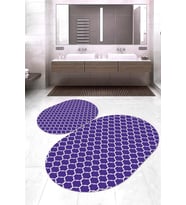Dijital Baskılı Kaymaz Taban Yıkanabilir Oval 2'li Klozet Takımı Banyo Paspası NOKZ-HT-545 (Mor)