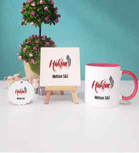 Hakim Kupa Bardak Dekoratif Taş Baskı Anahtarlık Hediye Seti (Model 7)