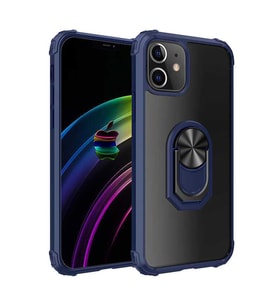 Uyumlu Model Apple iPhone 12 Kılıf Şeffaf Sararmaz Yüzüklü Mola Kapak (Lacivert)