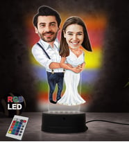 Doğum Günü Hediyesi,Sevgiliye Hediye, Kişiye Özel Fotoğraflı  En Mutlu Gelin Damat 2 Karikatür 3D Led Lamba (RGB)