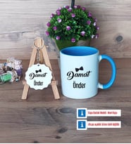 Damat Kupa Bardak Kırmızı ve Ahşap Anahtarlık Hediye (Model 3)