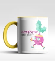 Kişiye Özel Diyetisyen Tasarımlı Siyah Kupa (Beyaz-Sarı)