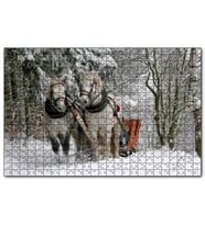 Cakapuzzle Karda Kızak Çeken Bir Çift At  Puzzle Yapboz MDF (Ahşap) (255 Parça)